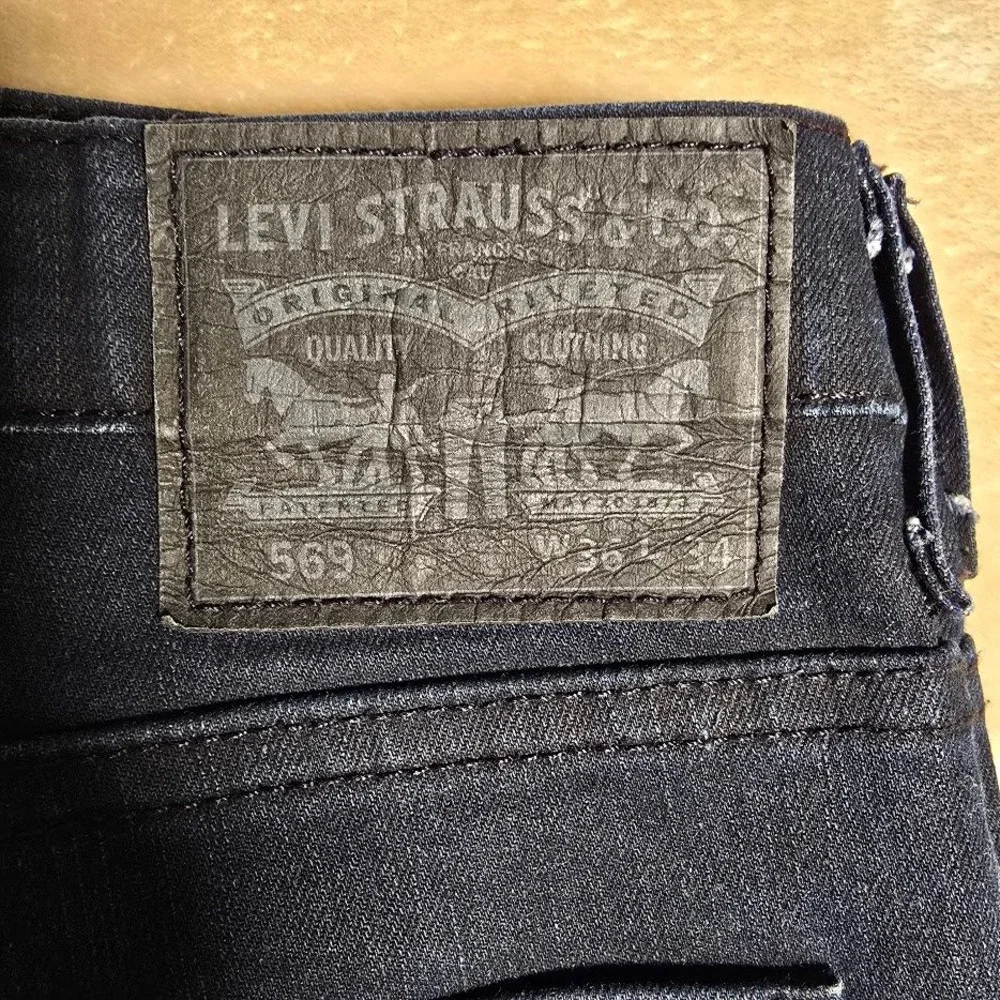 Levis 569 Straight Fit Jeans Mens 36x34‎ Dark Indigo Blue Stretch 893